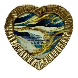 Handcrafted Brass Plated Heart Photo Frame 5x5 Textured Vertical Display New